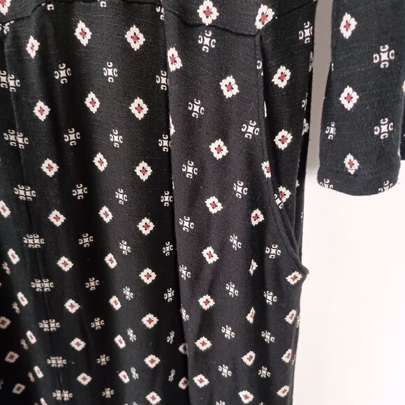J.Jill Long Sleeve Geometric Print A-Line Dress Black Size M with Pockets - Picture 6 of 9